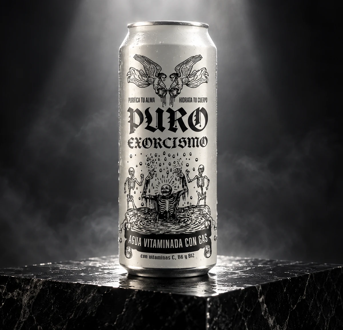 Campaña PURO EXORCISMO — luz vertical sobre negro