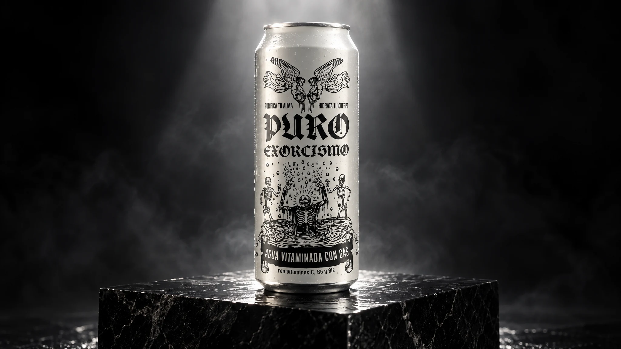 Campaña PURO EXORCISMO — luz vertical sobre negro